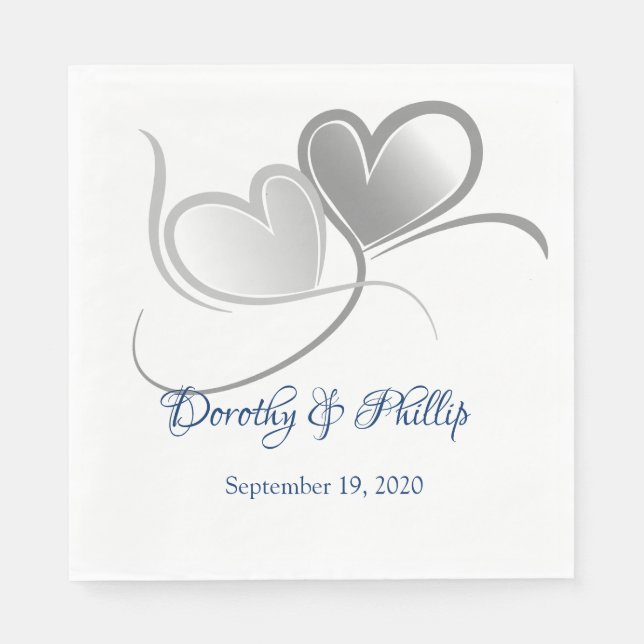 Wedding Two Hearts Paper Napkins (Front)