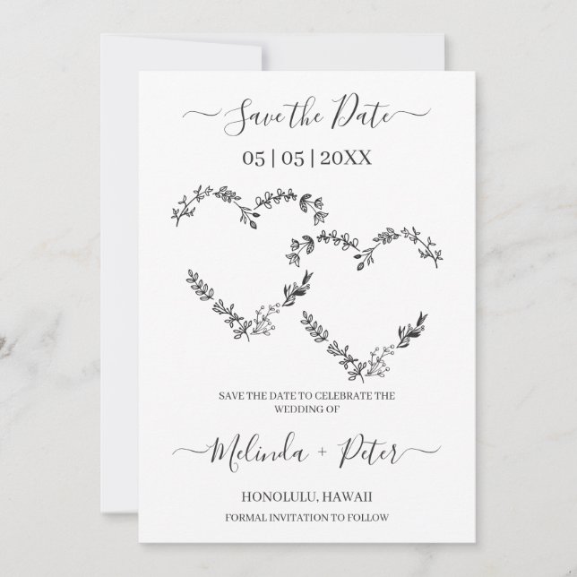 Wedding Two Wildflowers Hearts for Wedding Card (Front)