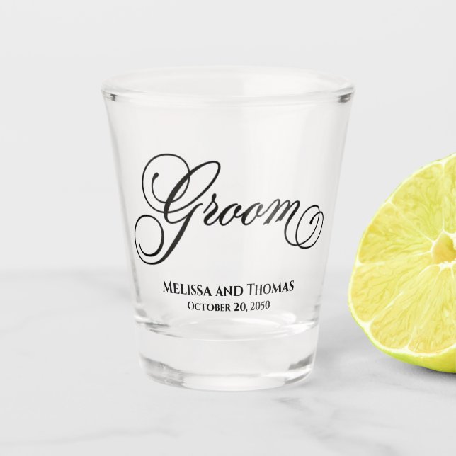 Wedding Typography Calligraphy Bride Personalized Shot Glass (Front)
