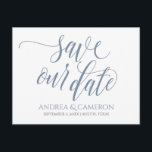 Wedding Typography Save-the-Date- Dusty Blue Announcement Postcard<br><div class="desc">Announce your upcoming wedding in style with this luxe dusty blue / blue-grey wedding save-the-date postcard! You can change the colour of the design by changing your background colour. **HOW TO CHANGE THE DESIGN COLOR** 1) Click the "Personalize" Button. 2) Click the "ClICK TO CUSTOMIZE FURTHER" link at the bottom....</div>