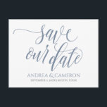 Wedding Typography Save-the-Date- Dusty Blue Announcement Postcard<br><div class="desc">Announce your upcoming wedding in style with this luxe dusty blue / blue-grey wedding save-the-date postcard! You can change the colour of the design by changing your background colour. **HOW TO CHANGE THE DESIGN COLOR** 1) Click the "Personalize" Button. 2) Click the "ClICK TO CUSTOMIZE FURTHER" link at the bottom....</div>