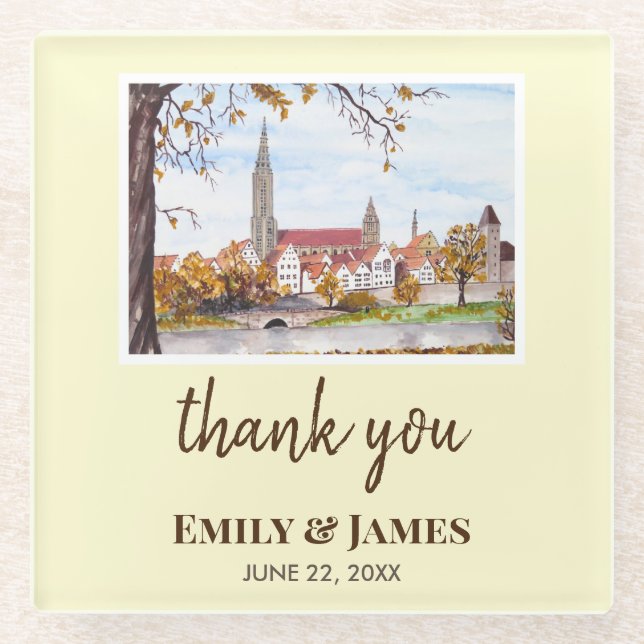 Wedding Ulm Minster Germany Farida Greenfield Glass Coaster (Front)