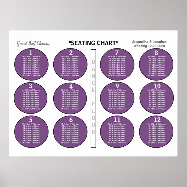 Wedding Ultra Violet 12 Table Seating Chart (Front)