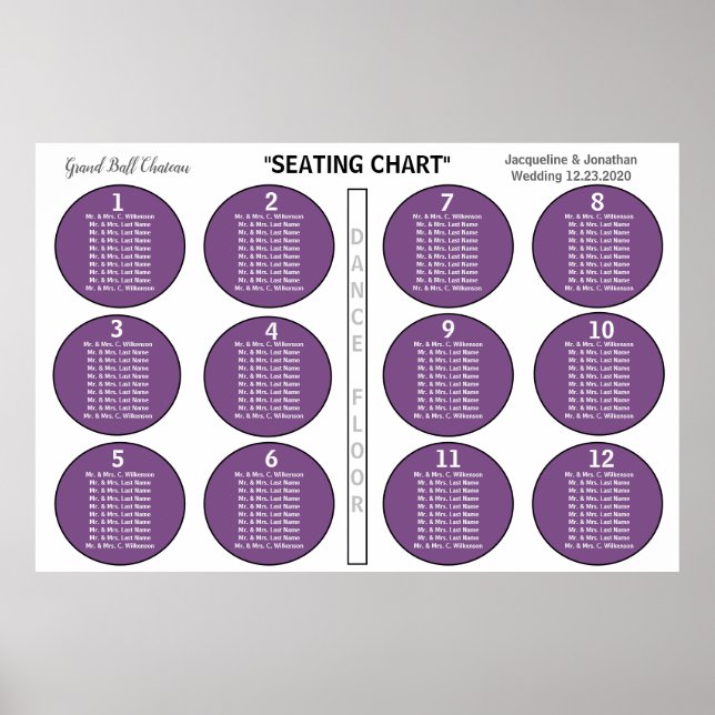 Wedding Ultra Violet 12 Table Seating Chart (Front)