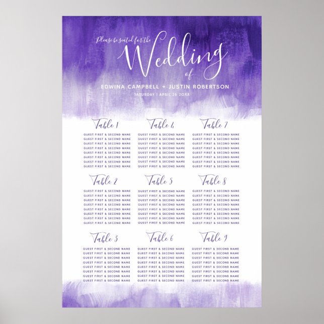 Wedding ultra violet purple abstract table plan poster (Front)