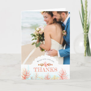 Wedding underwater art coral and fish watercolor thank you card
