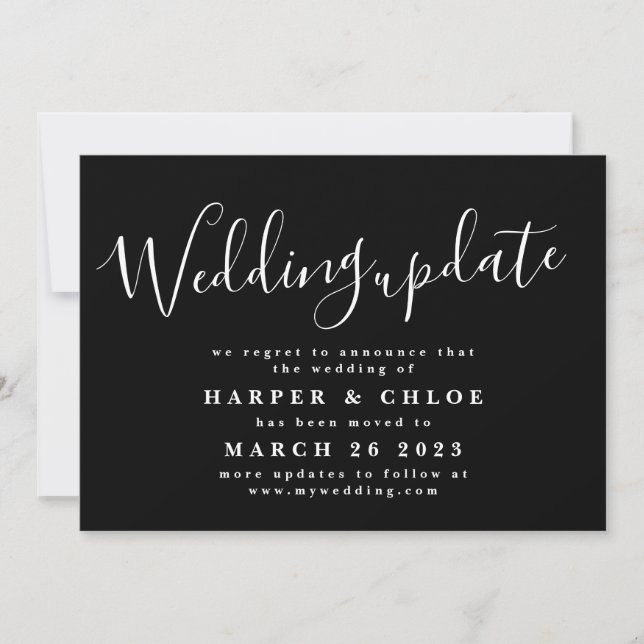Wedding Update Change of Date Black Tuxedo Save The Date (Front)