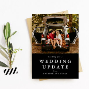 Wedding update change the date black photo card