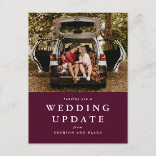 Wedding update change the date maroon photo postcard
