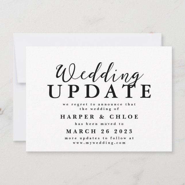 Wedding Update Change The Date Postponement Save The Date (Front)