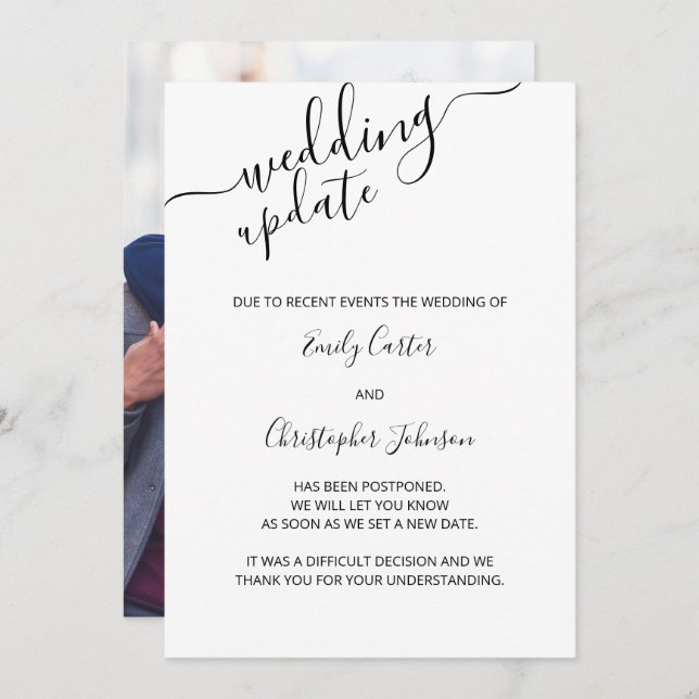 Wedding Update Custom Photo Elegant Postponement Invitation (Front/Back)