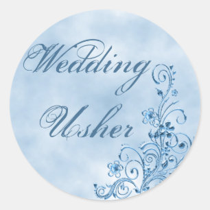 Wedding Usher Envelope Seals: Sky Blue Elegance Classic Round Sticker