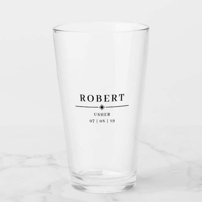 Wedding USHER Personalized Name & Date Pint Glass (Front)