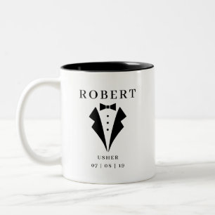Wedding USHER Tuxedo Personalized Name Two-Tone Coffee Mug