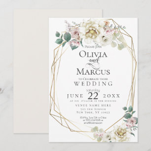 Wedding Vanilla Watercolor Peony Flowers Invitation