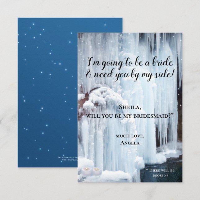 Wedding Veil Frozen Waterfall Bridesmaid Card (Front/Back)