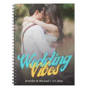wedding vibes retro script couple photo planner notebook