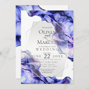 WEDDING   Vibrant Navy Indigo Abstract Ink Invitation