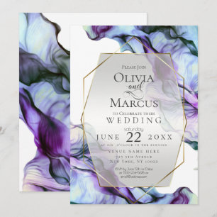WEDDING   Vibrant Teal Indigo Abstract Ink Invitation