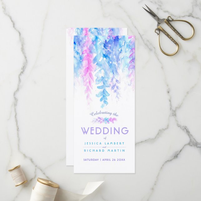 Wedding vines cascading watercolor purple blue program (Front/Back In Situ)