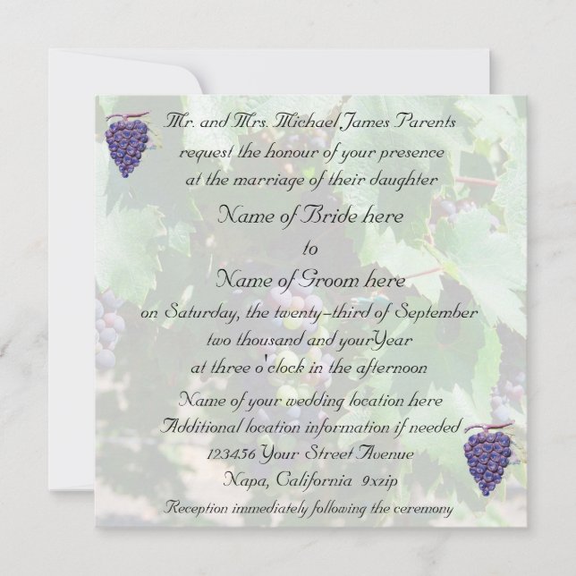 Wedding Vineyard Grapes Invitation (Front)