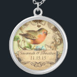 Wedding Vintage Bird Coral & Aqua Necklace<br><div class="desc">Keepsake Necklaces Choose either Silver Plated Gold Finish or Sterling Silver Unique Personalized Custom !st Christmas Gift Wedding Keepsake Wedding Party Necklaces - to change background colour - click customize - click edit - choose last tool in drop down menu and choose from one of the colours shown or enter...</div>