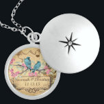 Wedding Vintage Birds Aqua Anniversary Necklace<br><div class="desc">Keepsake Necklaces Choose either Silver Plated Gold Finish or Sterling Silver Unique Personalized Custom !st Christmas Gift Wedding Keepsake Wedding Party Necklaces - to change background colour - click customize - click edit - choose last tool in drop down menu and choose from one of the colours shown or enter...</div>