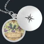 Wedding Vintage Birds Purple Blooms Necklace<br><div class="desc">Keepsake Necklaces Choose either Silver Plated Gold Finish or Sterling Silver Unique Personalized Custom !st Christmas Gift Wedding Keepsake Wedding Party Necklaces - to change background colour - click customize - click edit - choose last tool in drop down menu and choose from one of the colours shown or enter...</div>