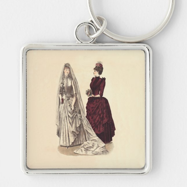 Wedding Vintage bridal party brides and bridesmaid Keychain (Front)