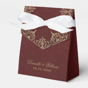 Wedding Vintage Burgundy Gold Elegant Script Tent Favor Box