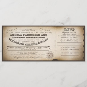 wedding vintage ticket invitation with RSVP design