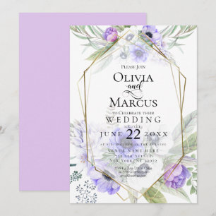 Wedding   Violet Anemone Flower Frame Invitation
