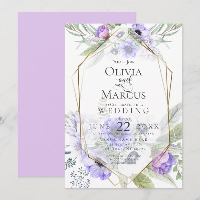 Wedding | Violet Anemone Flower Frame Invitation (Front/Back)