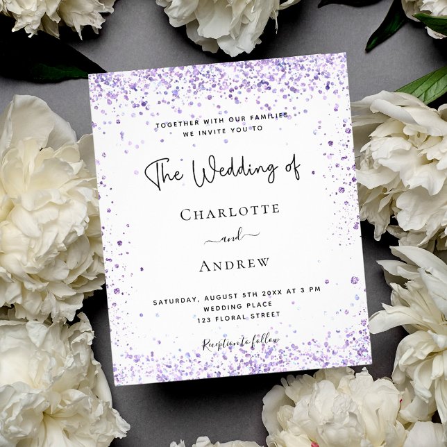 Wedding violet glitter script budget invitation flyer (Creator Uploaded)