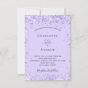 Wedding violet lavender glitter script invitation