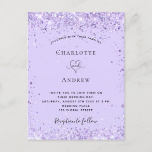 Wedding violet lavender glitter script invitation postcard