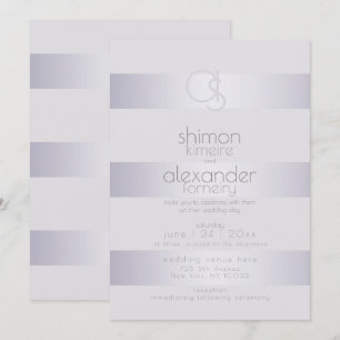 Wedding   Violet-Silver  Shimmer Stripe Monogram3 Invitation