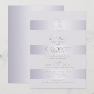 Wedding   Violet-Silver  Shimmer Stripe Monogram Invitation
