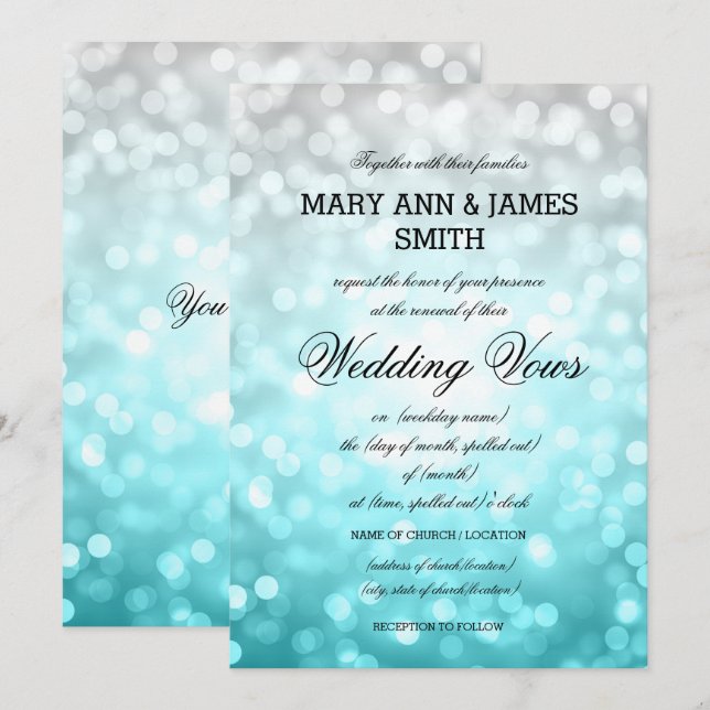 Wedding Vow Renewal Beach Ombre Glitter Lights Invitation (Front/Back)