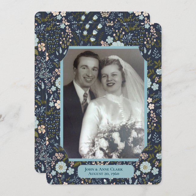 Wedding Vow Renewal Ceremony floral photo frame Invitation (Front/Back)