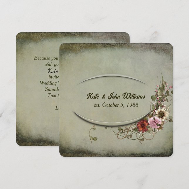 Wedding Vow Renewal floral frame Invitation (Front/Back)