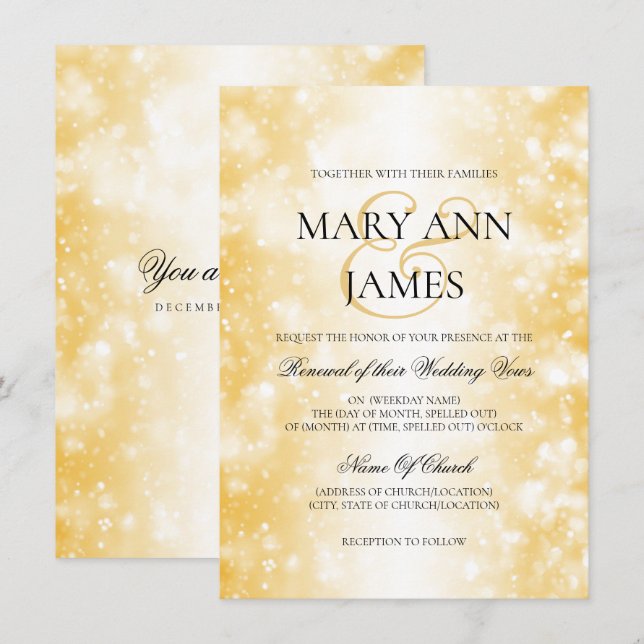 Wedding Vow Renewal Gold Shimmer Lights Invitation (Front/Back)