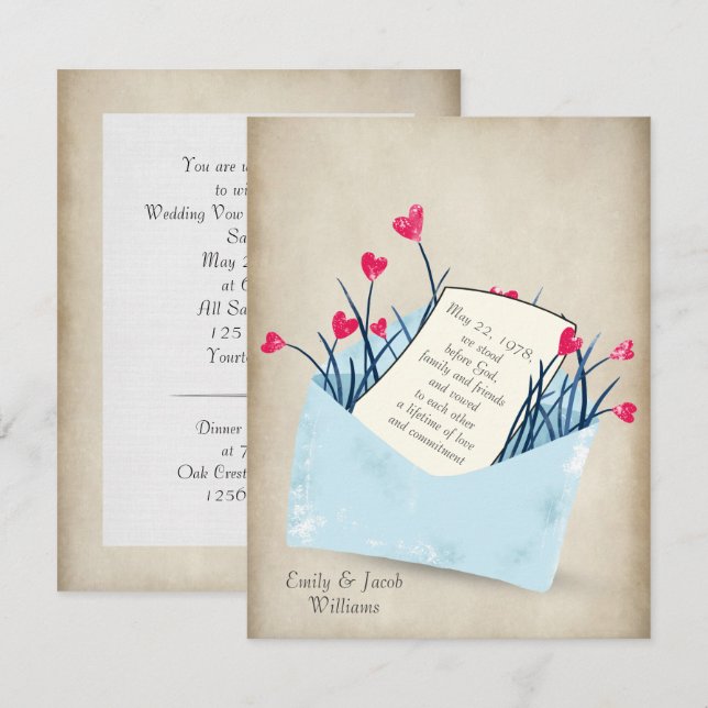 Wedding Vow Renewal heart flowers Invitation (Front/Back)