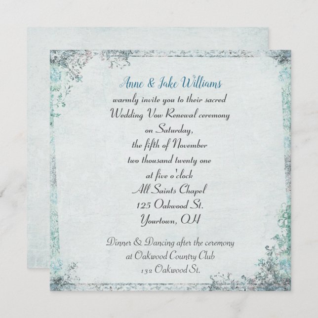 wedding vow renewal old-fashioned floral border invitation (Front/Back)