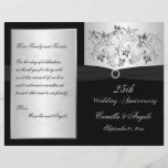 Wedding Vow Renewal Program - EMAIL for help<br><div class="desc">This black and silver floral 25th wedding anniversary vow renewal program has a black PRINTED ribbon and a PRINTED diamond jewels brooch on it. The text is customizable. If you need assistance getting your info to fit, please email niteowlstudio@gmail.com. ****PLEASE NOTE that the higher grade paper is a card stock...</div>