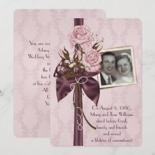 wedding vow renewal-rose and damask with photo invitation
