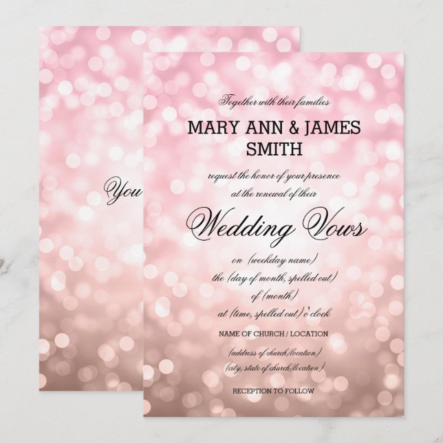 Wedding Vow Renewal Rose Blush Pink Glitter Lights Invitation (Front/Back)