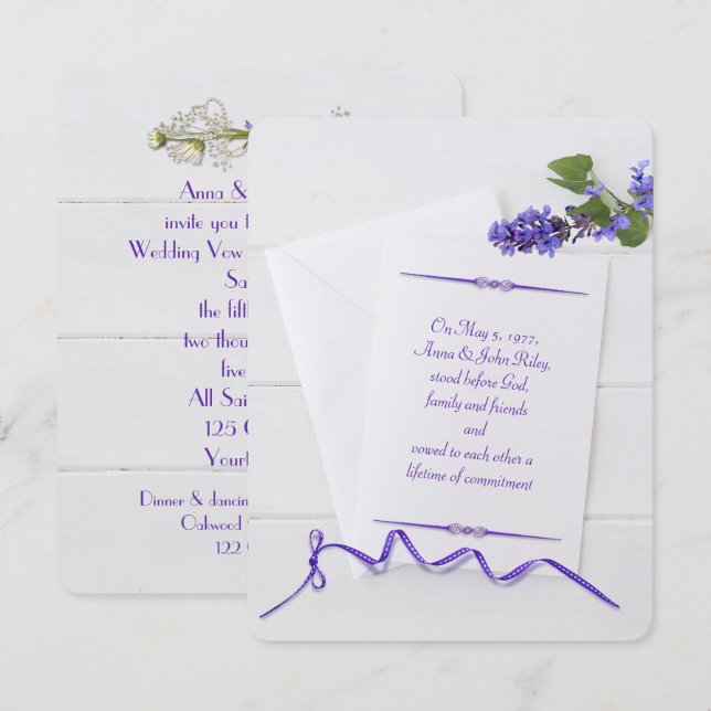 Wedding Vow Renewal-white stationery with ribbon Invitation (Front/Back)