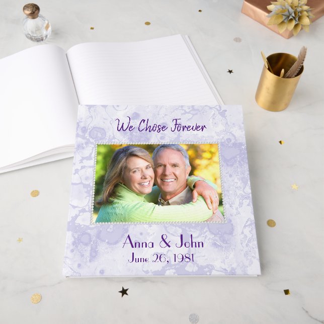 Wedding Vow Renewal With Pearl Frame Guest Book (Front Open)