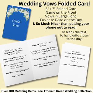 Wedding Vows Folded Card Cobalt Blue